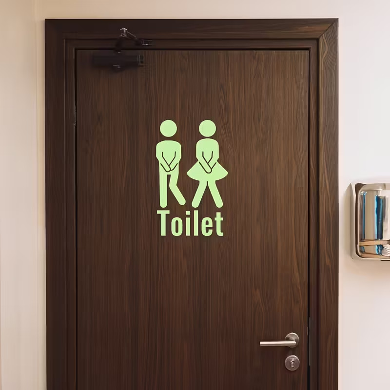 Glow-In-The-Dark Toilet Bathroom Restroom Door Sign Sticker Decal