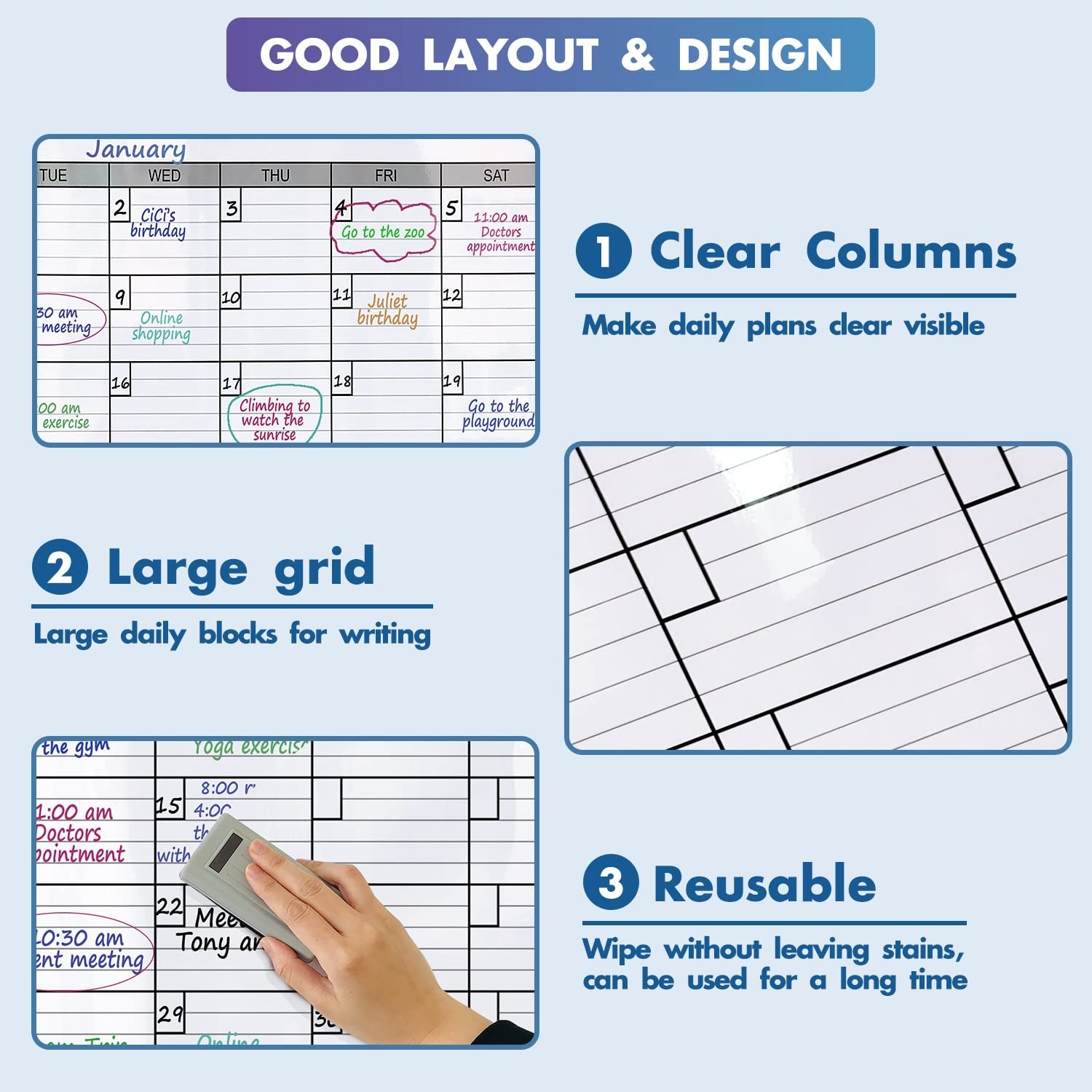 Dry Erase Two Month Laminated jumbo Wall Calendar, 38" x 50", Huge bimonthly …