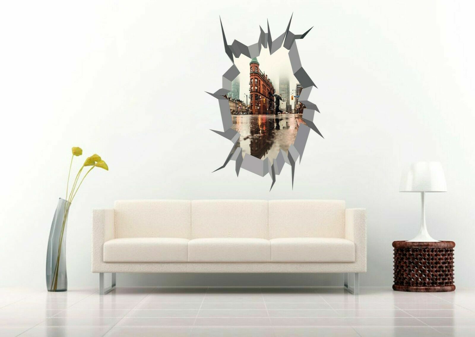 Flatiron Building Toronto 3D Crack Hole Wall Decal Vinyl Sticker Mural Art Decor