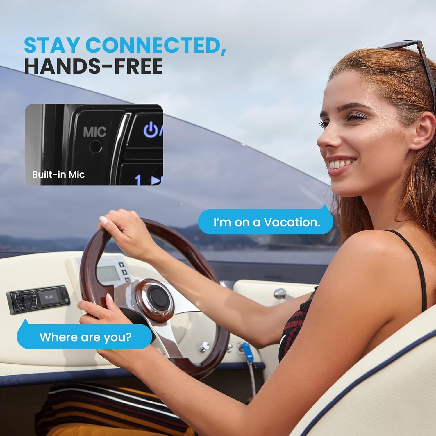 Bluetooth Marine Receiver Stereo – 12v Single DIN Style Boat 300w, Black