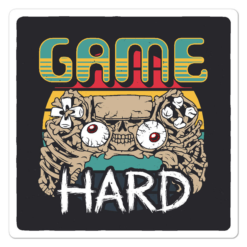 Game Hard Controller, Vinyl Decal Sticker, Indoor Outdoor, 3 Sizes, #9610