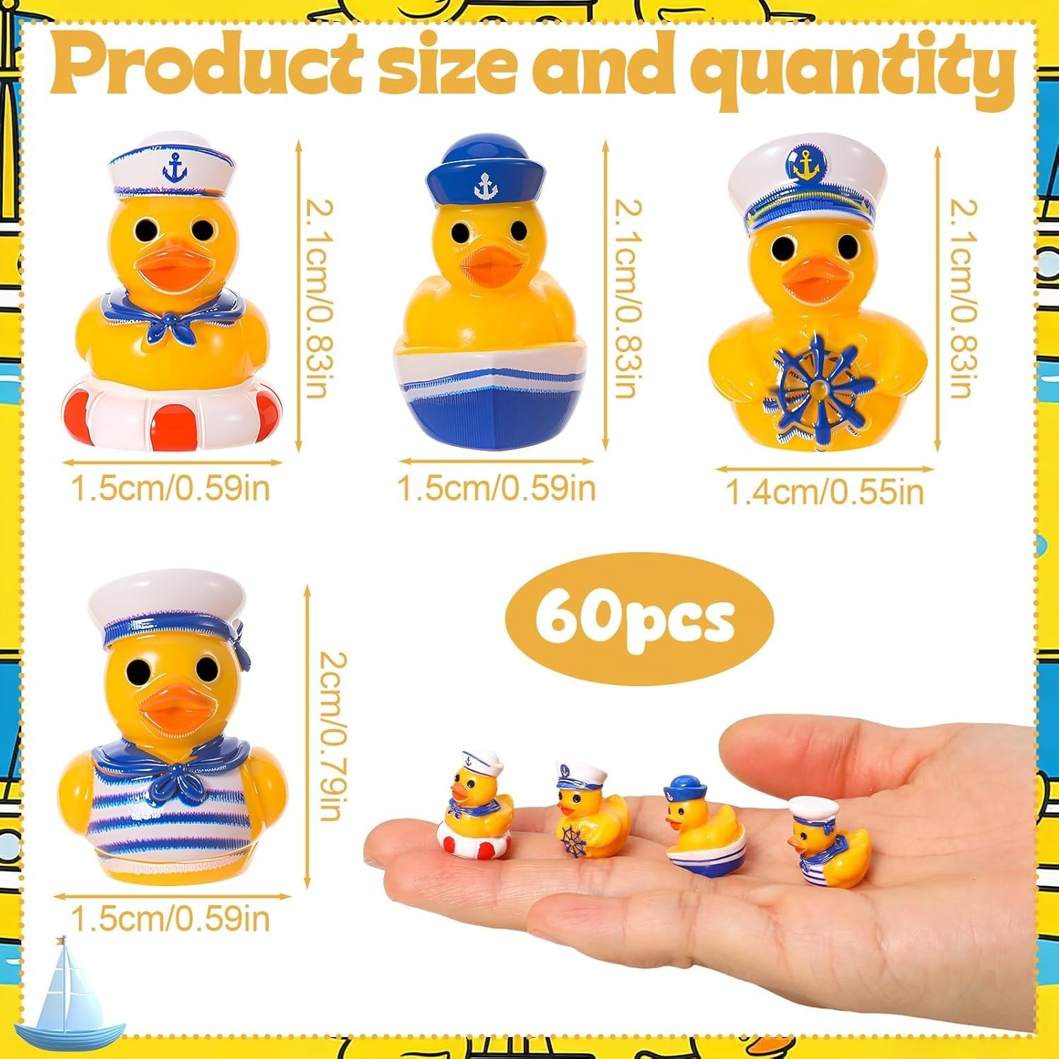 60Pcs Mini Resin Sailor Cruise Ducks, Tiny Cruise Duck for Hiding, Miniature Sai