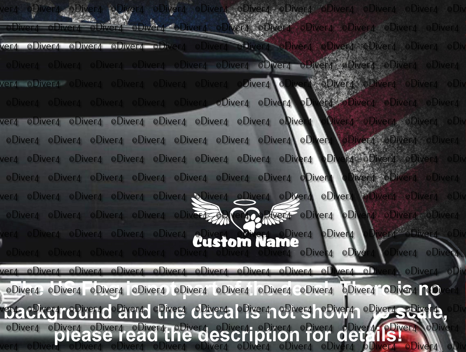 Pet Memorial with Custom Name Wings Halo & Paw Print Decal USA Made US Seller