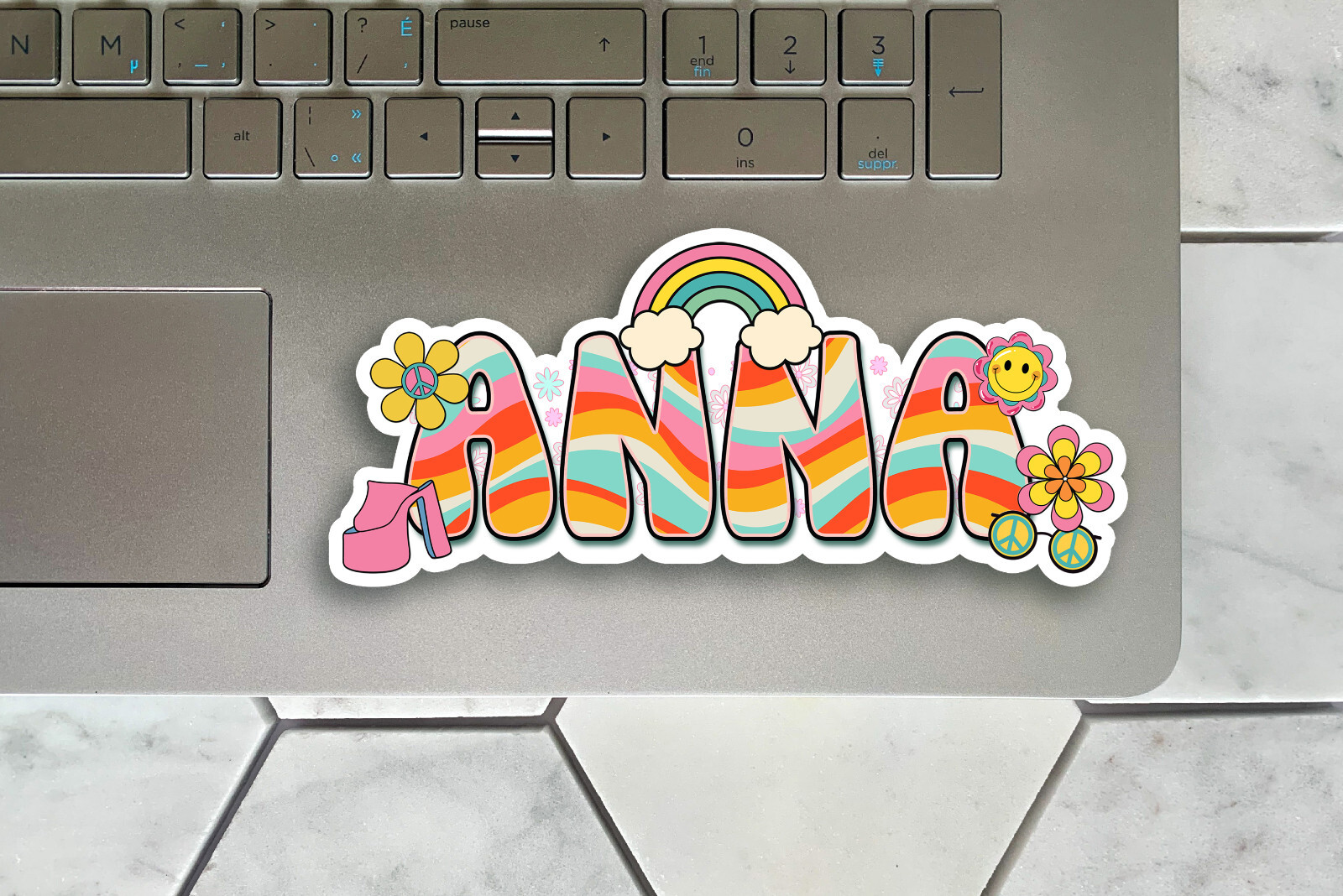 Custom Name Sticker, Retro Hippie Groovy, Aesthetic Personalized Decal