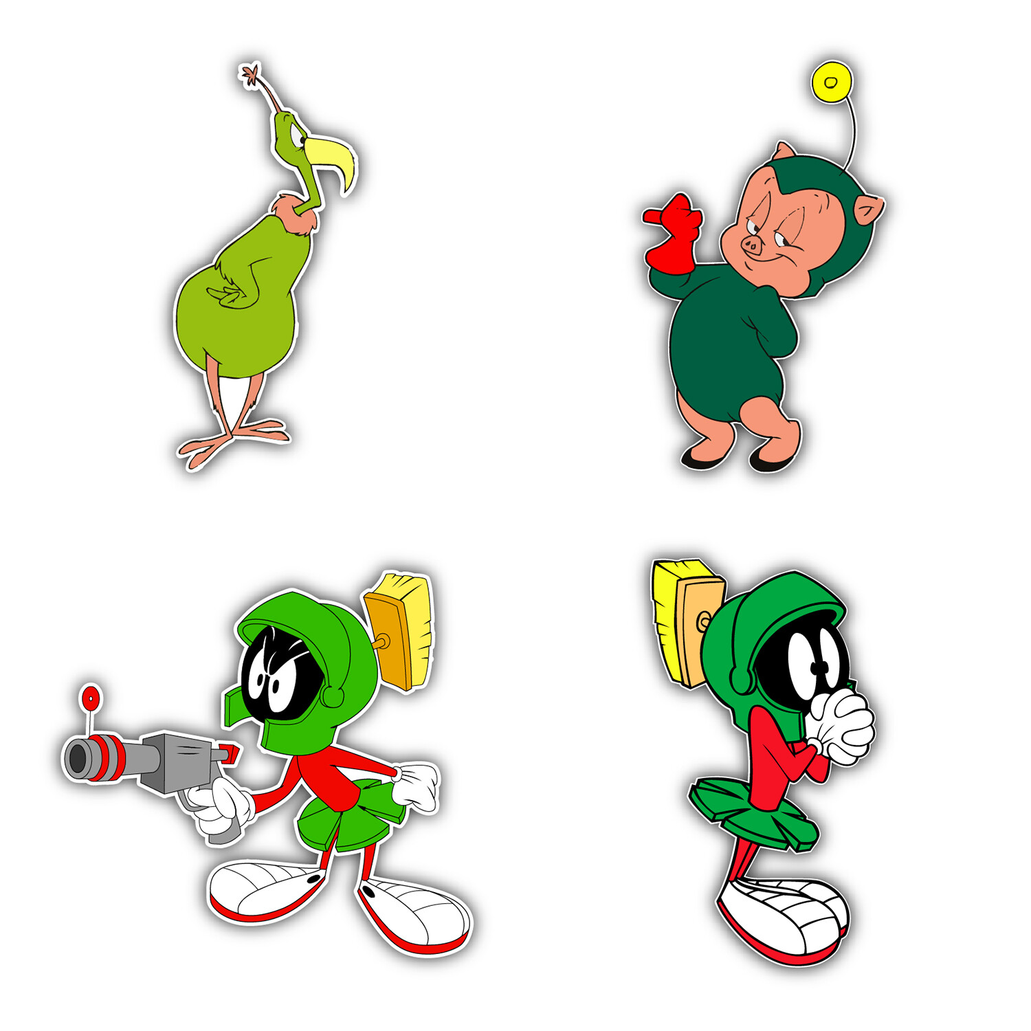Marvin The Martian Cartoon Set Of 4 Vinyl Sticker Decal – 5" longer side ID:2