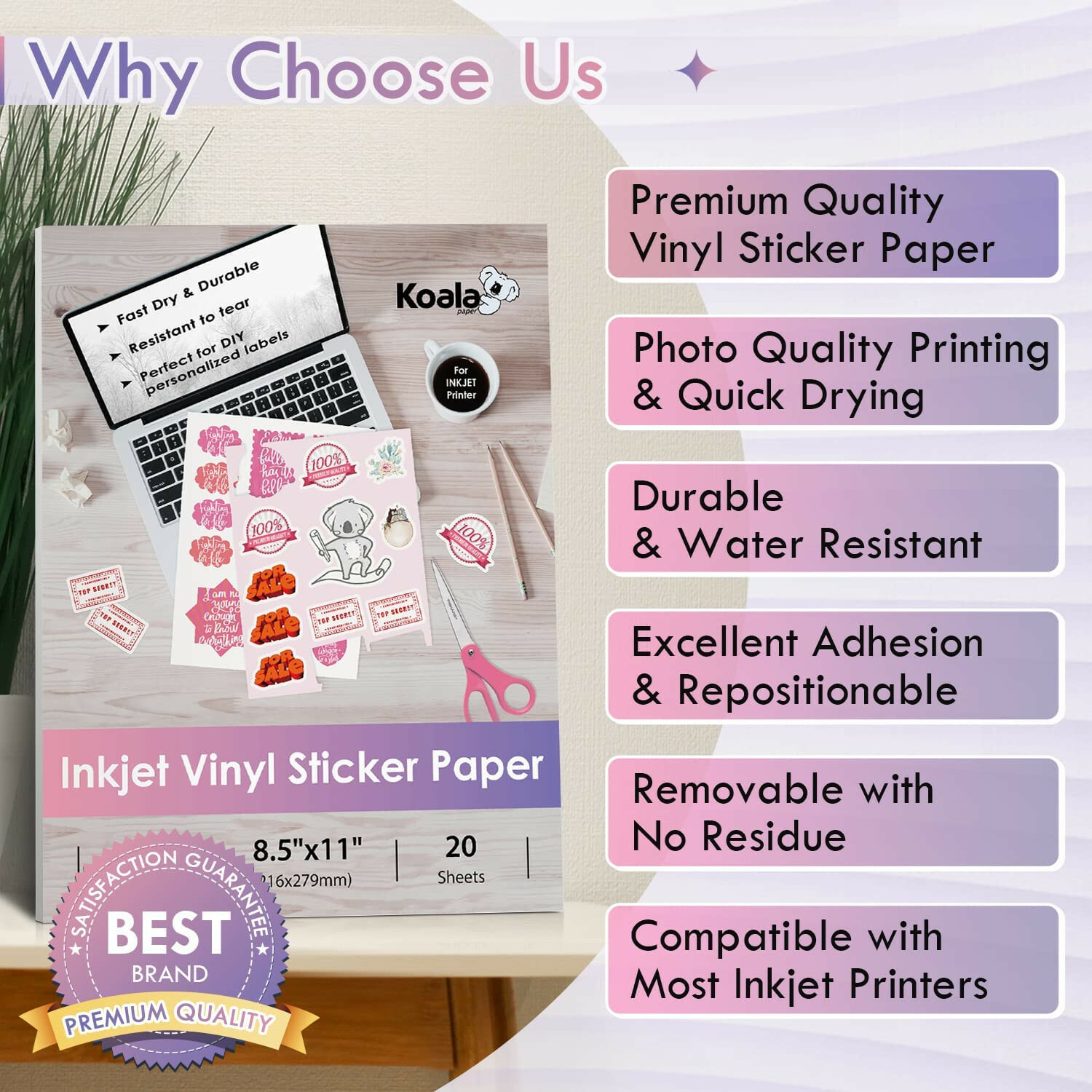 Bulk 100 Printable Vinyl Sticker Paper Glossy White Waterproof Inkjet Laser