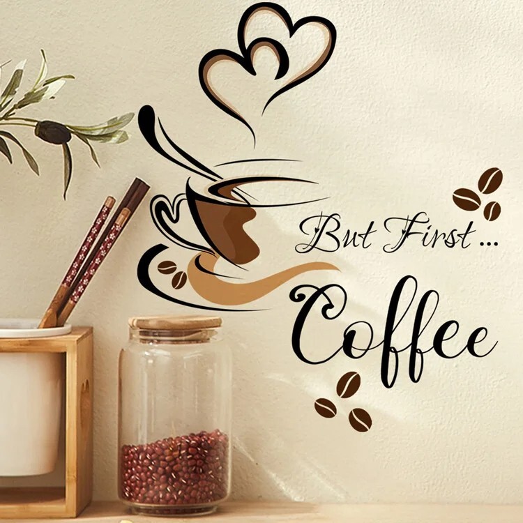 Wall Sticker Kitchen Cabinet Coffee Decal Vinyl Mural Art Home Dining Room Decor