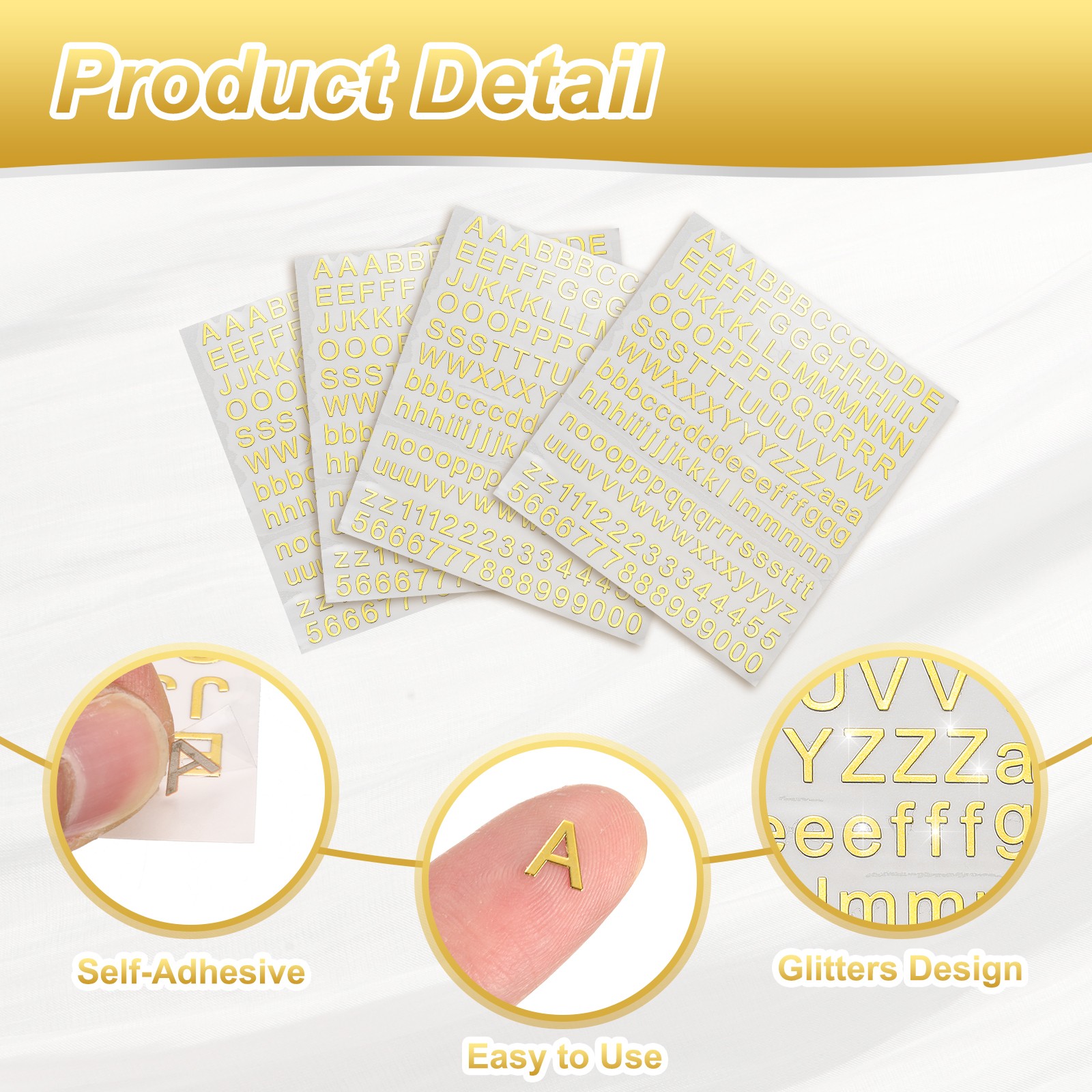 2 Sheets Letter Stickers 0.28" Mini Letter Stickers Alphabet Stickers Gold
