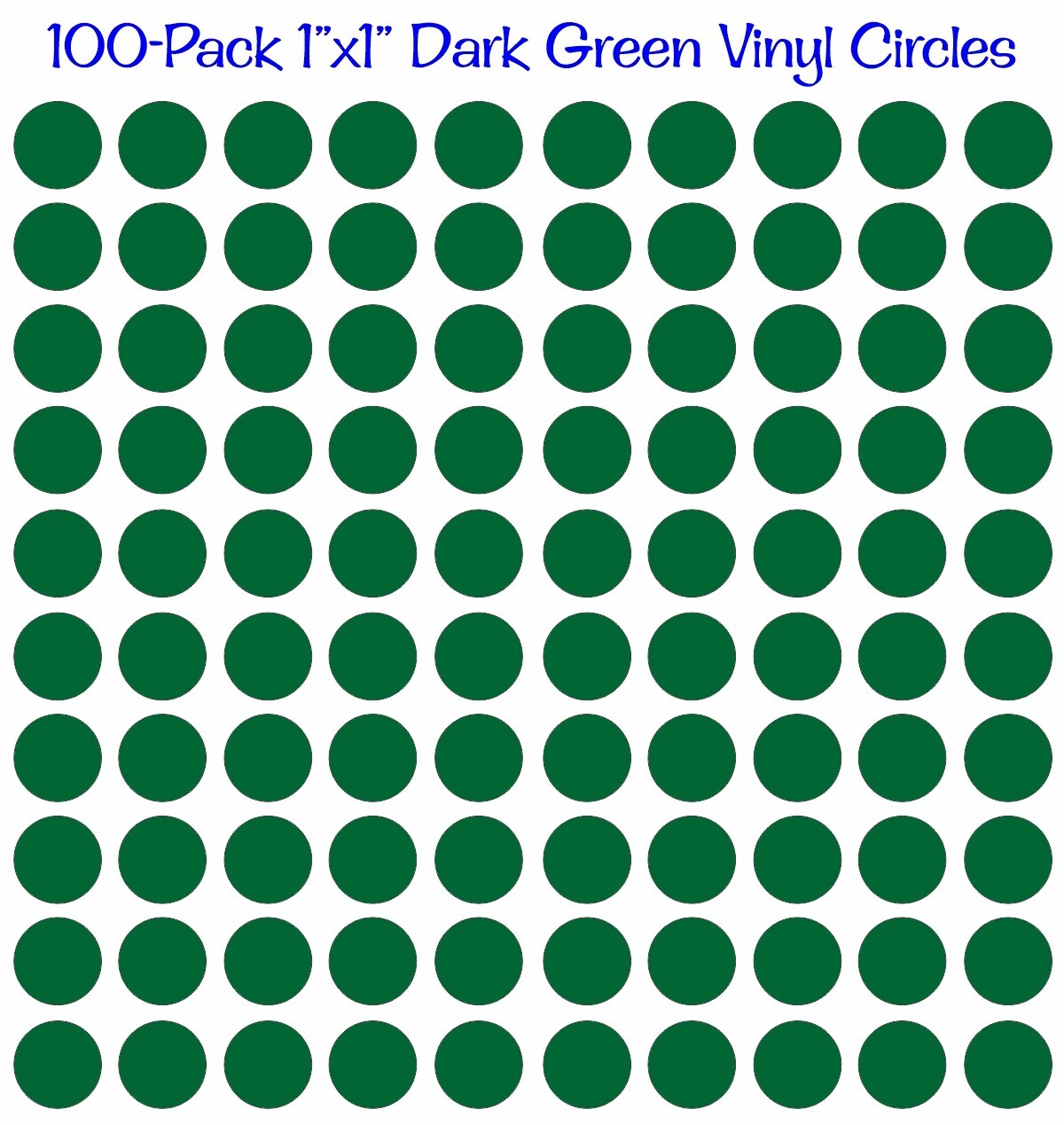 100 pack 1"x1" Diameter Round Dark Forest Green Vinyl Circles Polka Dots Decals