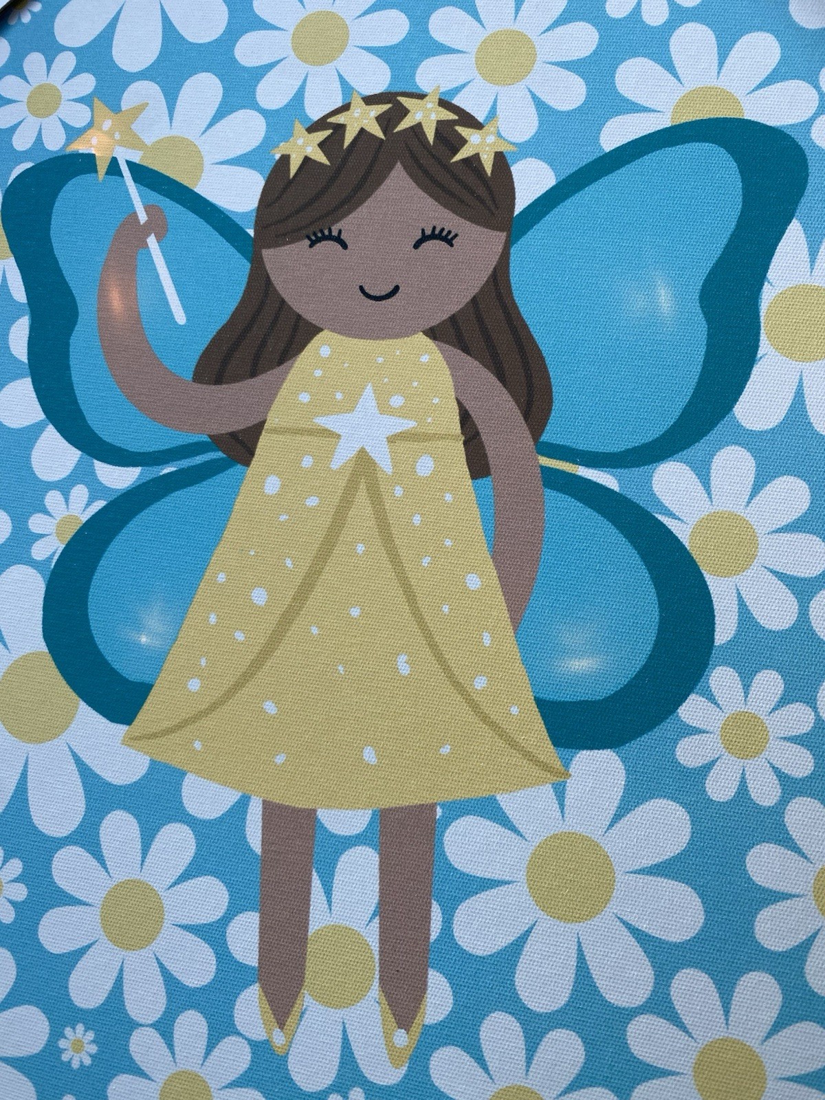 Tiny Dreamers Fairy LED Canvas Wall Art Blue Yellow White 12" Square