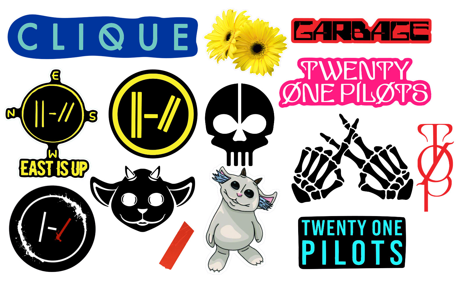 Twenty One Pilots sticker sets, Water Resistant, easy peel, 2-3", 12 Sets