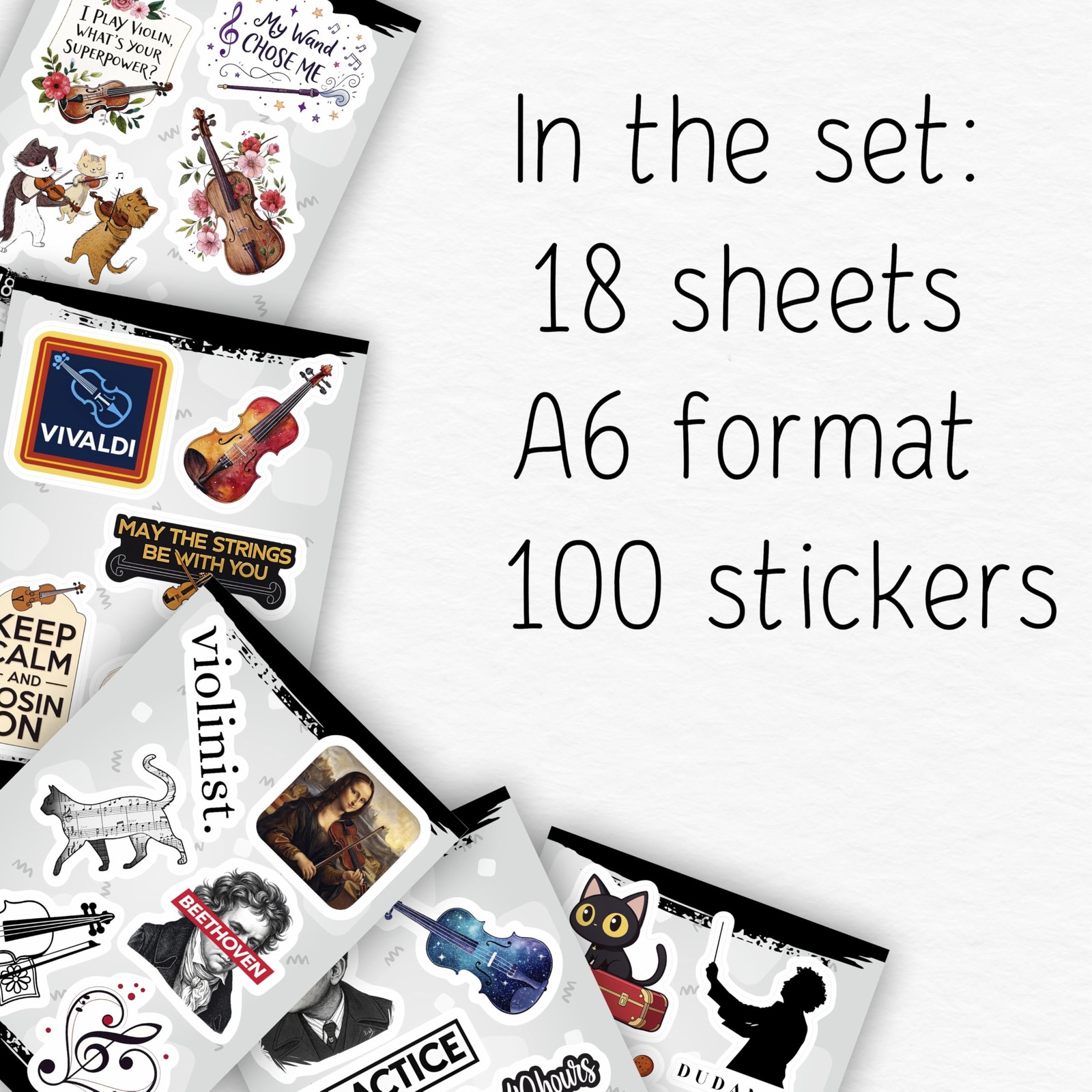 100Pcs Violin Stickers and Decals for Water Bottle, Laptop –