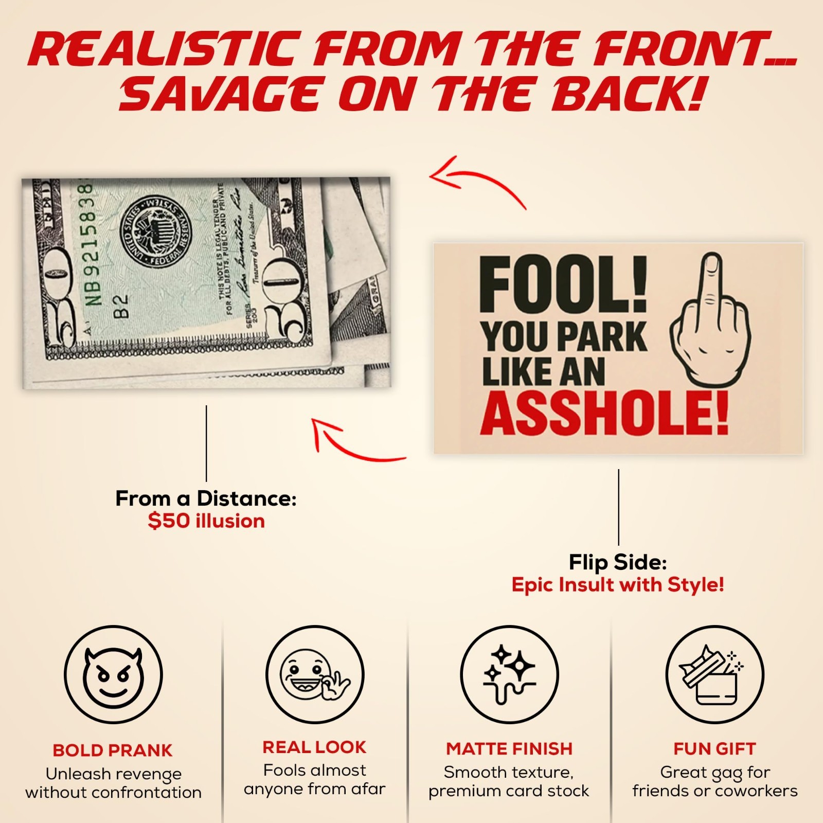 Funny Parking Prank Cards – "You Park Like an A*shole" – 50 Realistic Gag Gift N