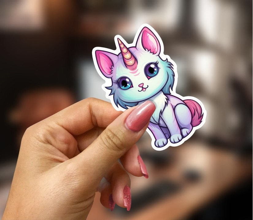 Cute Unicorn Cat , Sticker, Peel N' Stick, Different Sizes