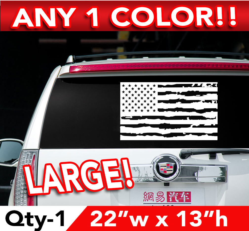 AMERICAN FLAG GRUNGE STYLE LARGE WALL OR WINDOW DECAL STICKER 22"w x 13"h