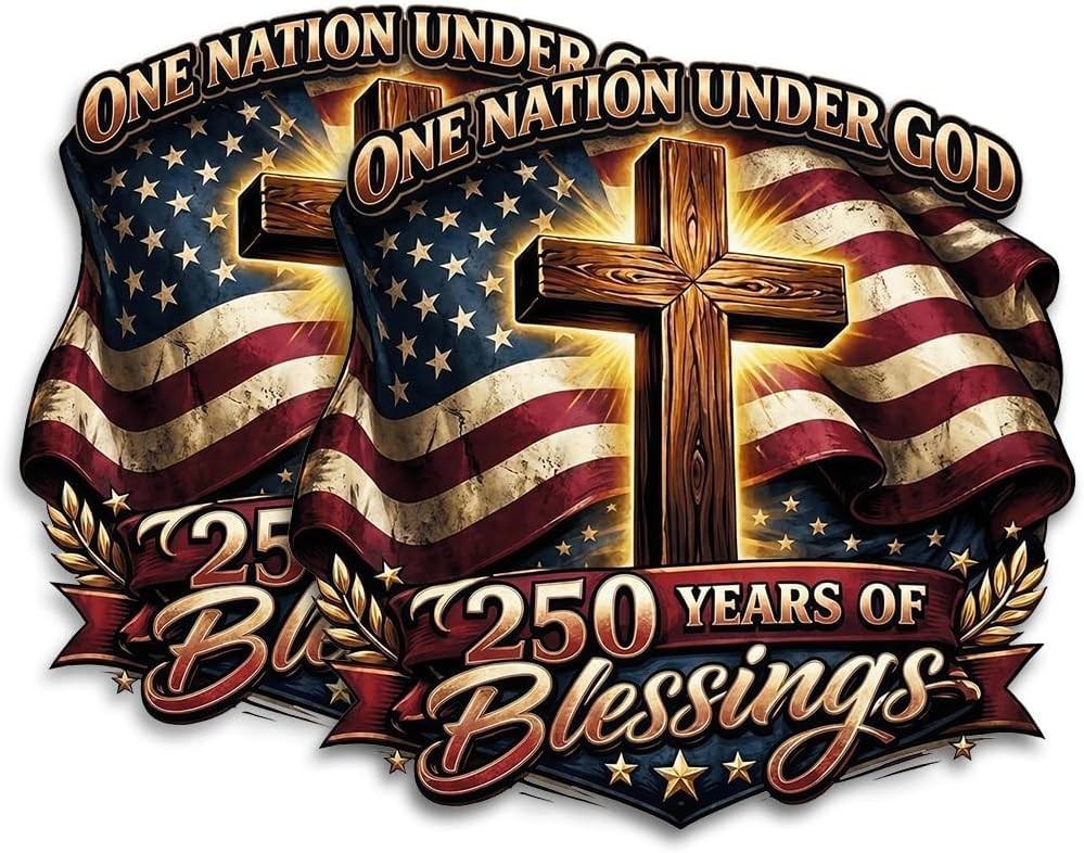 2-Pack One Nation Under God USA Flag Christian Cross Sticker Decal 5"x5"