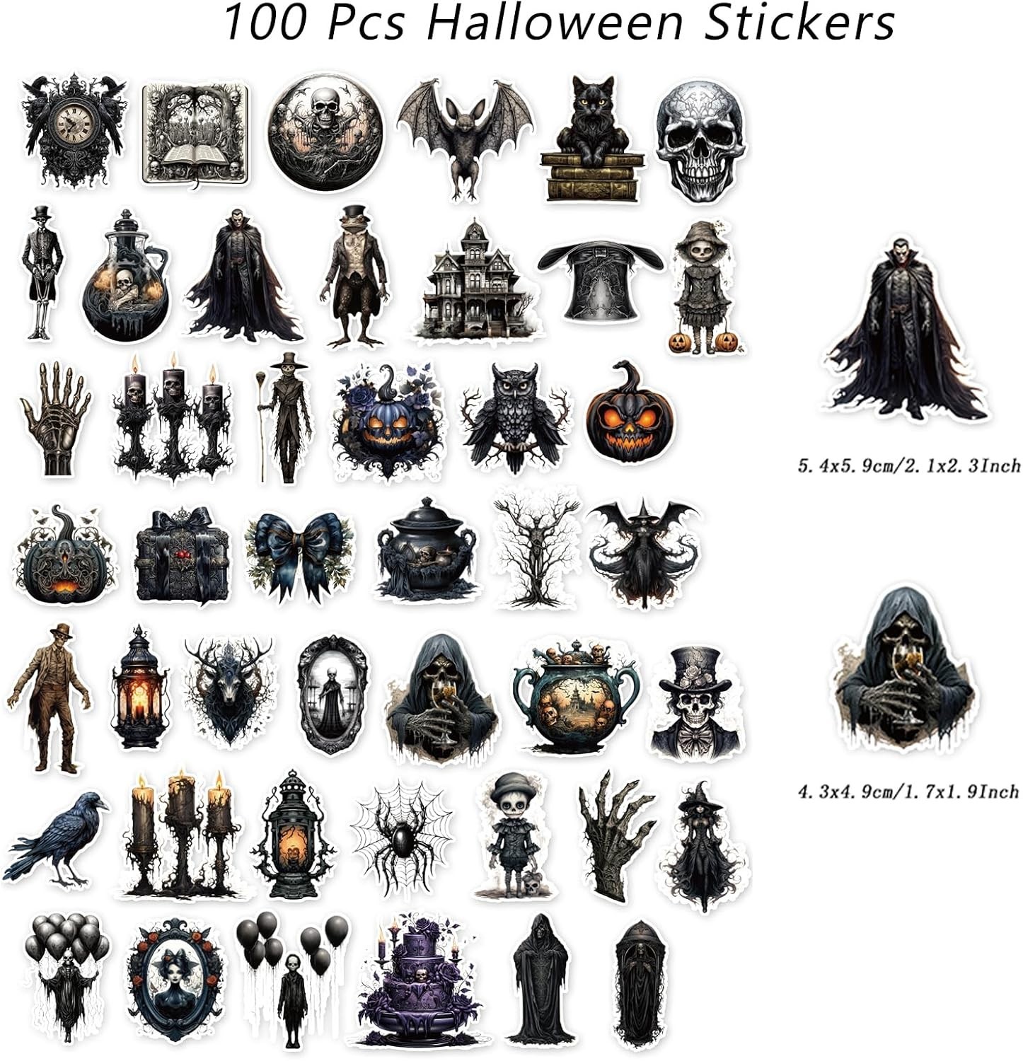 Goth Sticker Lot 100 Stickers Horror Halloween Gothic Skulls Cats Pumpkins More!