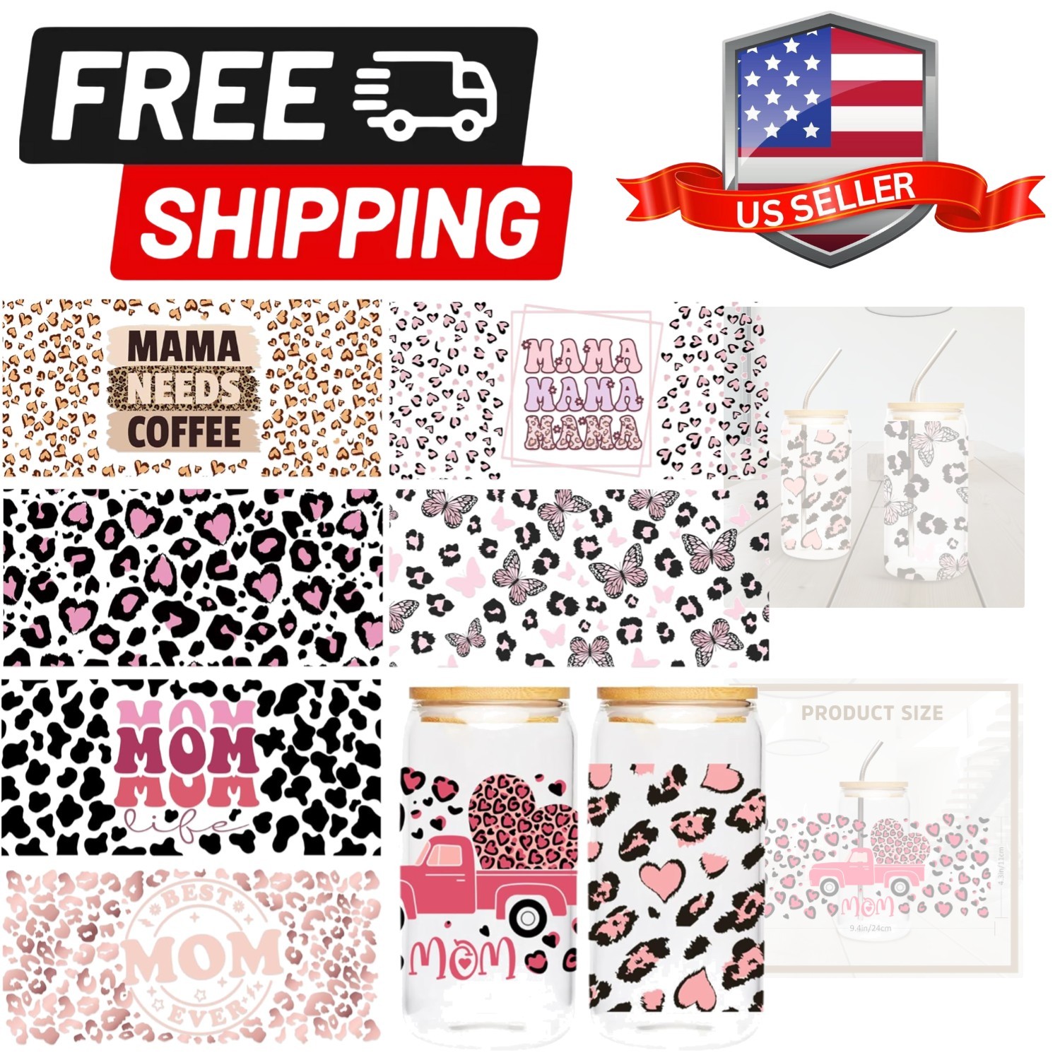 UV DTF Cup Wrap Transfer – 8 Sheets Boho Mama UV DTF Transfer Stickers for 16…