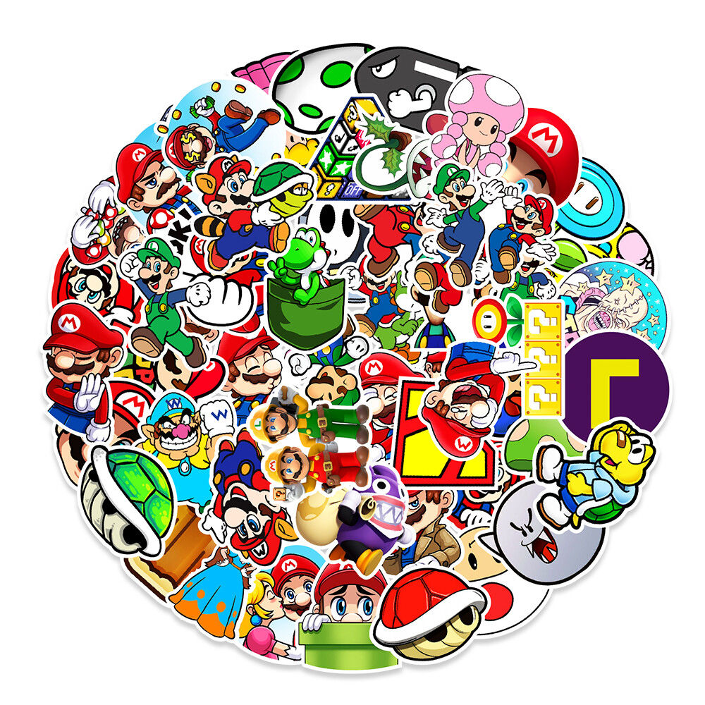 50 Pcs Stickers Nintendo Super Mario Skateboard Luggage Phone Laptop Car Vinyl