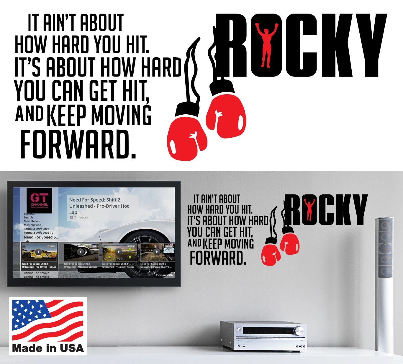 Creative Wall Sticker Vinyl Decal Man Fist Motivation Quote Rocky Balboa Boxing