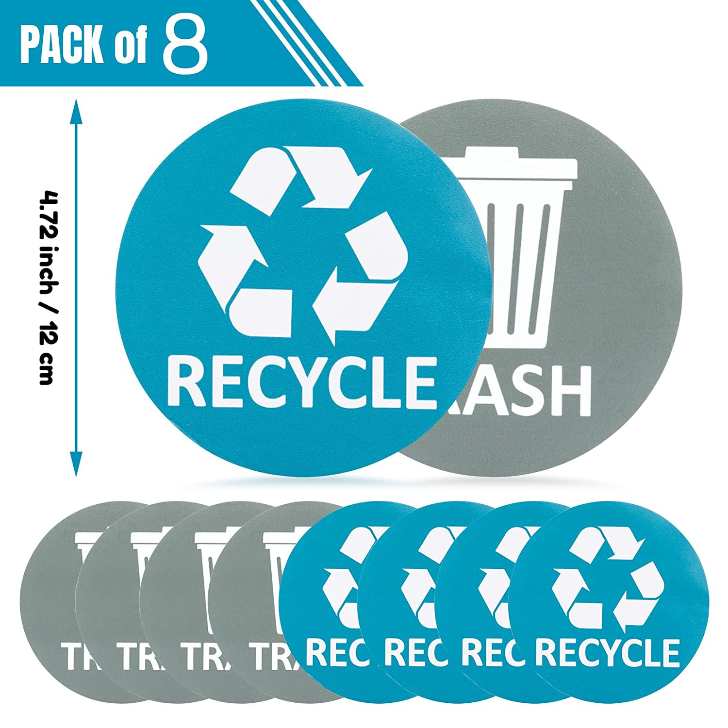 8 Pack for Trash Can Large Sign Garbage Recycling Sticker Reuse Recycle Vinyl P