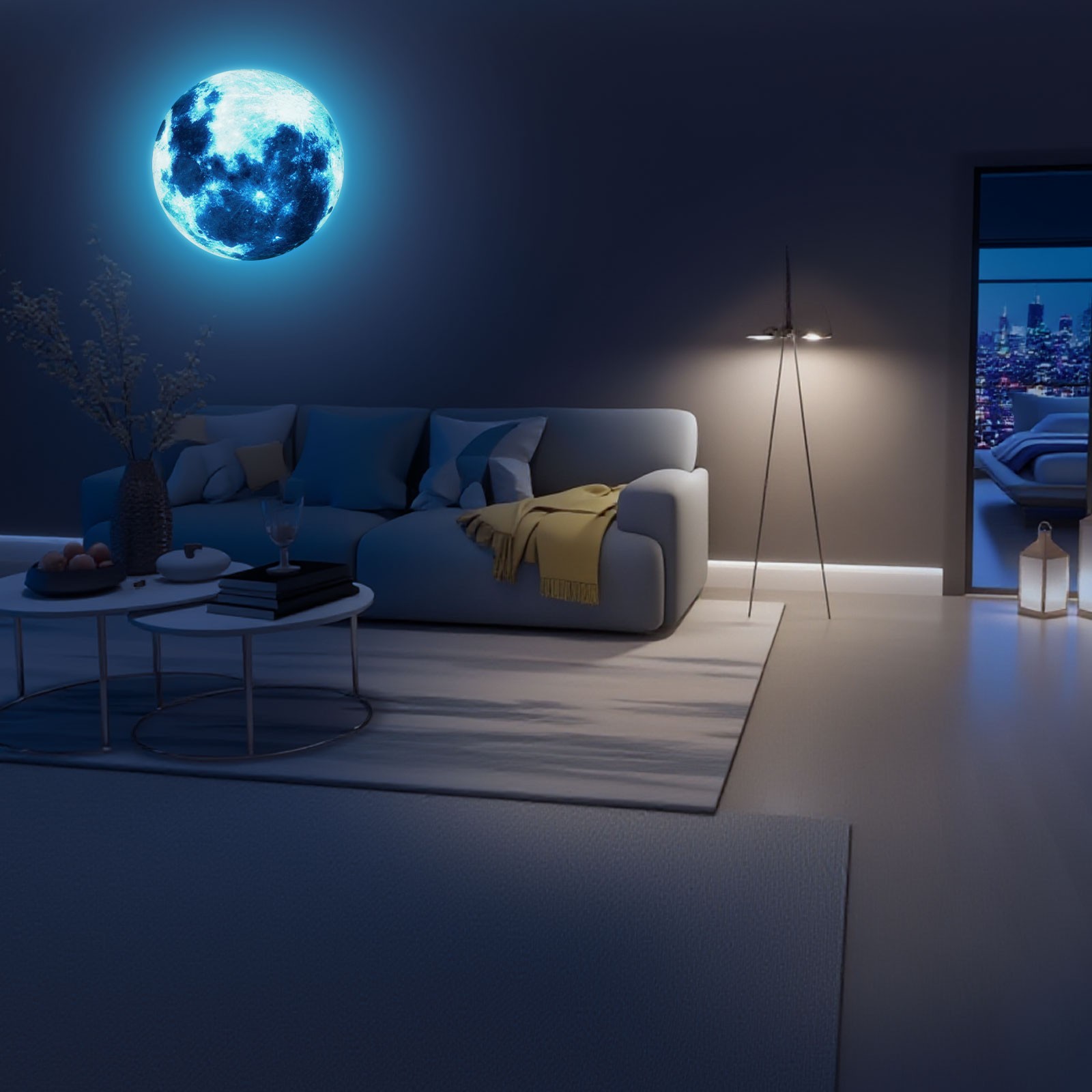 Glow in the Dark Moon Sticker 20cm Ceiling Stickers Blue