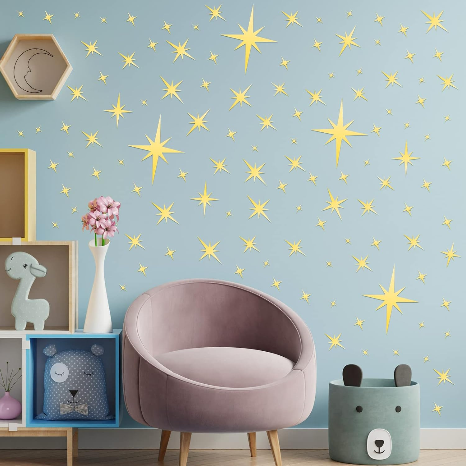 82 Pieces Mirror Wall Stickers Star Wall Decals Decor Removable 3D Acrylic Mi…