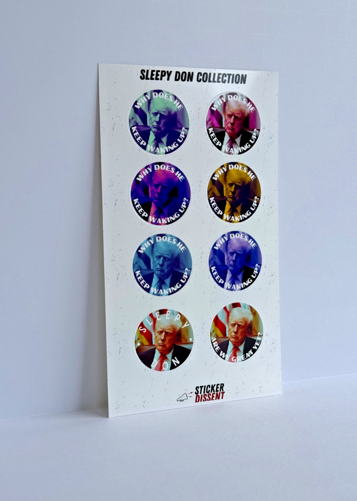 Donald Trump Asleep Stickers 8pc Assorted Anti Trump Political Humor Decals 1.5"