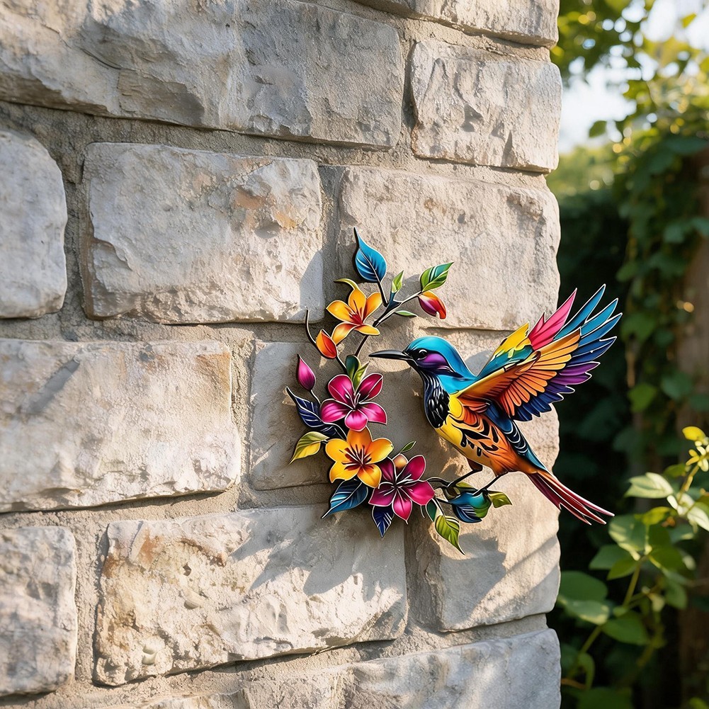 Metal 3D Hummingbird Wall Decor Colorful Design 11.8 x 10.5 Inches Weatherproof