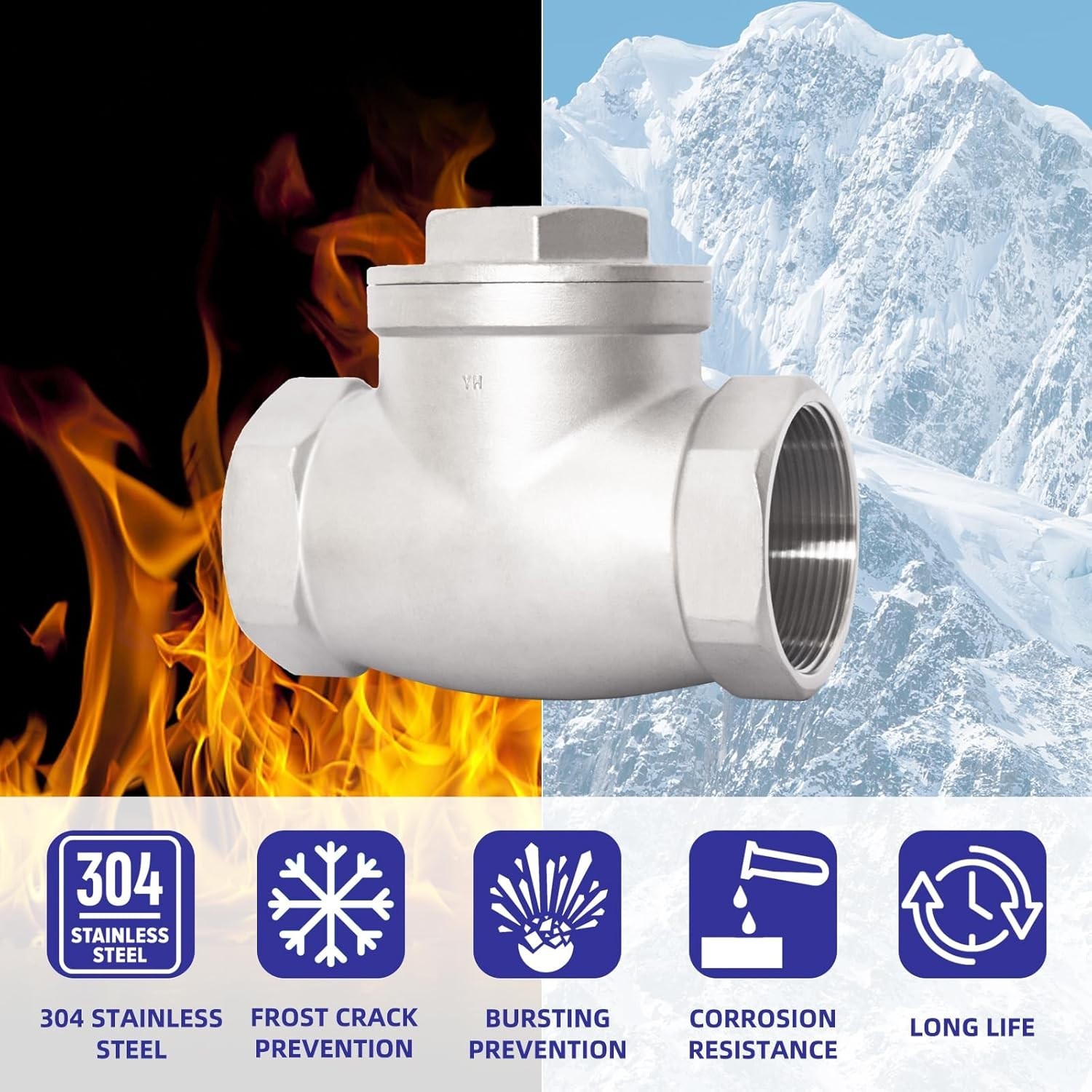 2-1/2" NPT Horizontal Check Valve, Stainless Steel Non Return Swing Check Valve,