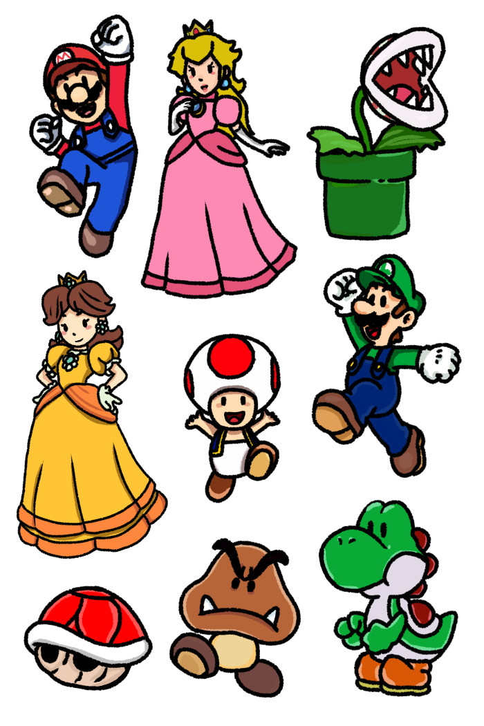 Super Mario Fan Art – Lot of 9 Total Matte Sticker Free Shipping Nintendo!