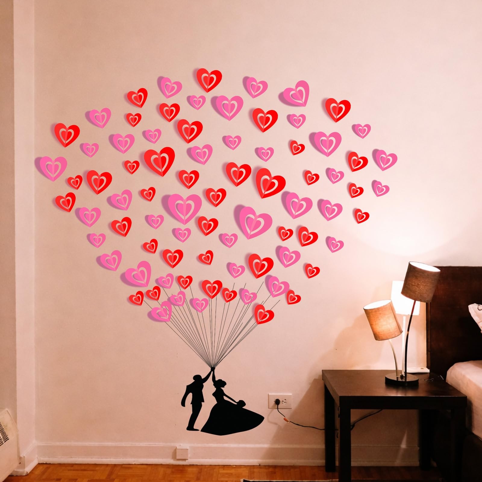 60 Pcs Valentines Day Wall Decals, 3D Valentines Day Stickers Heart Wall Stic…