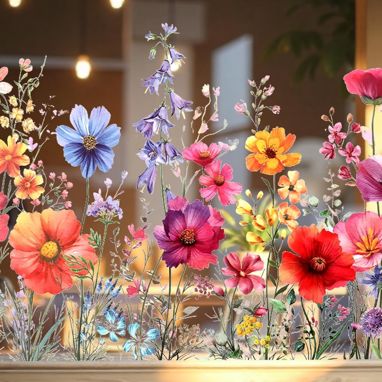 Flower Window Sticker, Double Sided Wildflower Grass Wall Decals Flower Windo…