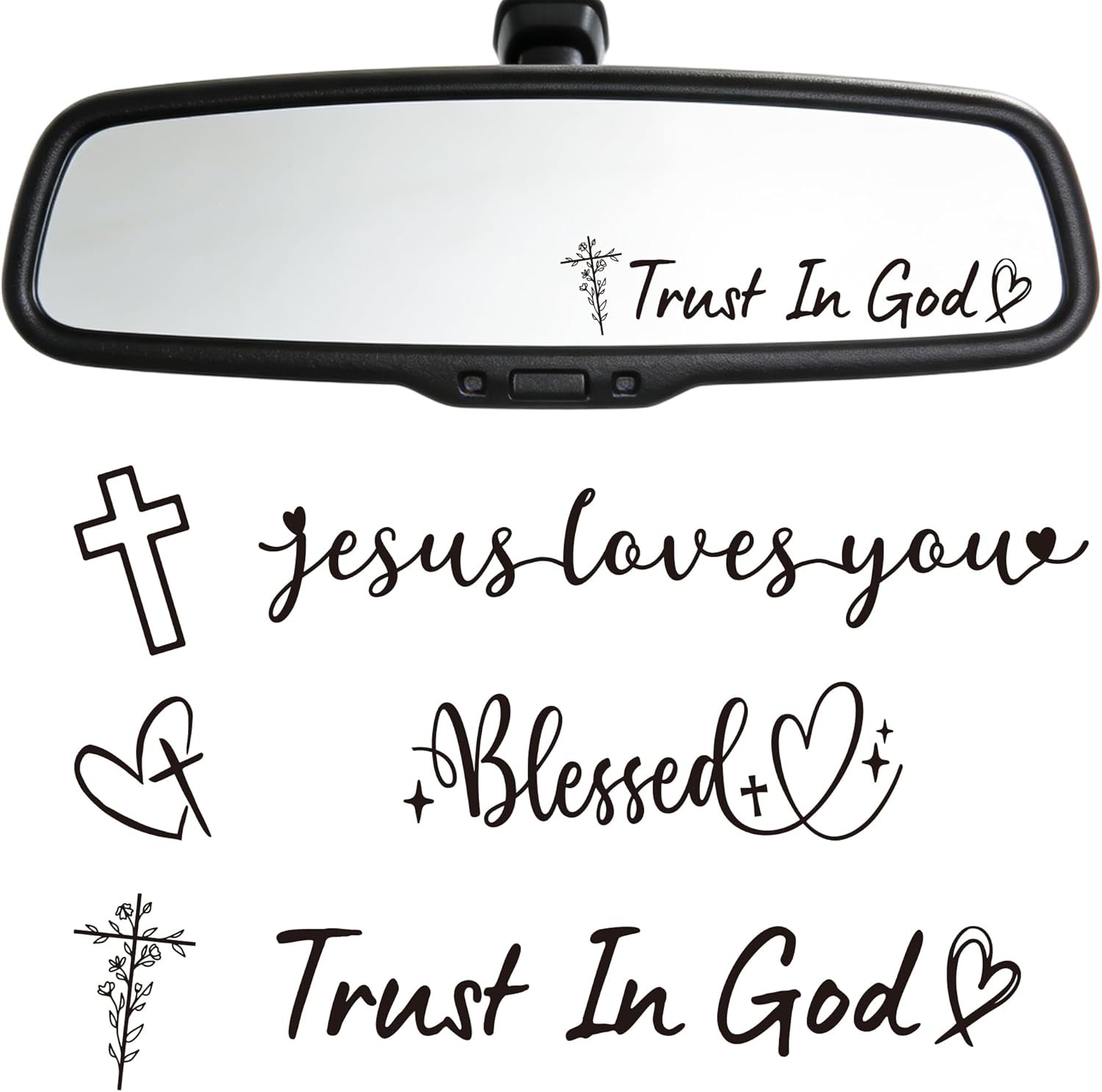 6 Pcs Trust in God Rearview Mirror Stickers, Christian Car Decals for Faith Insp