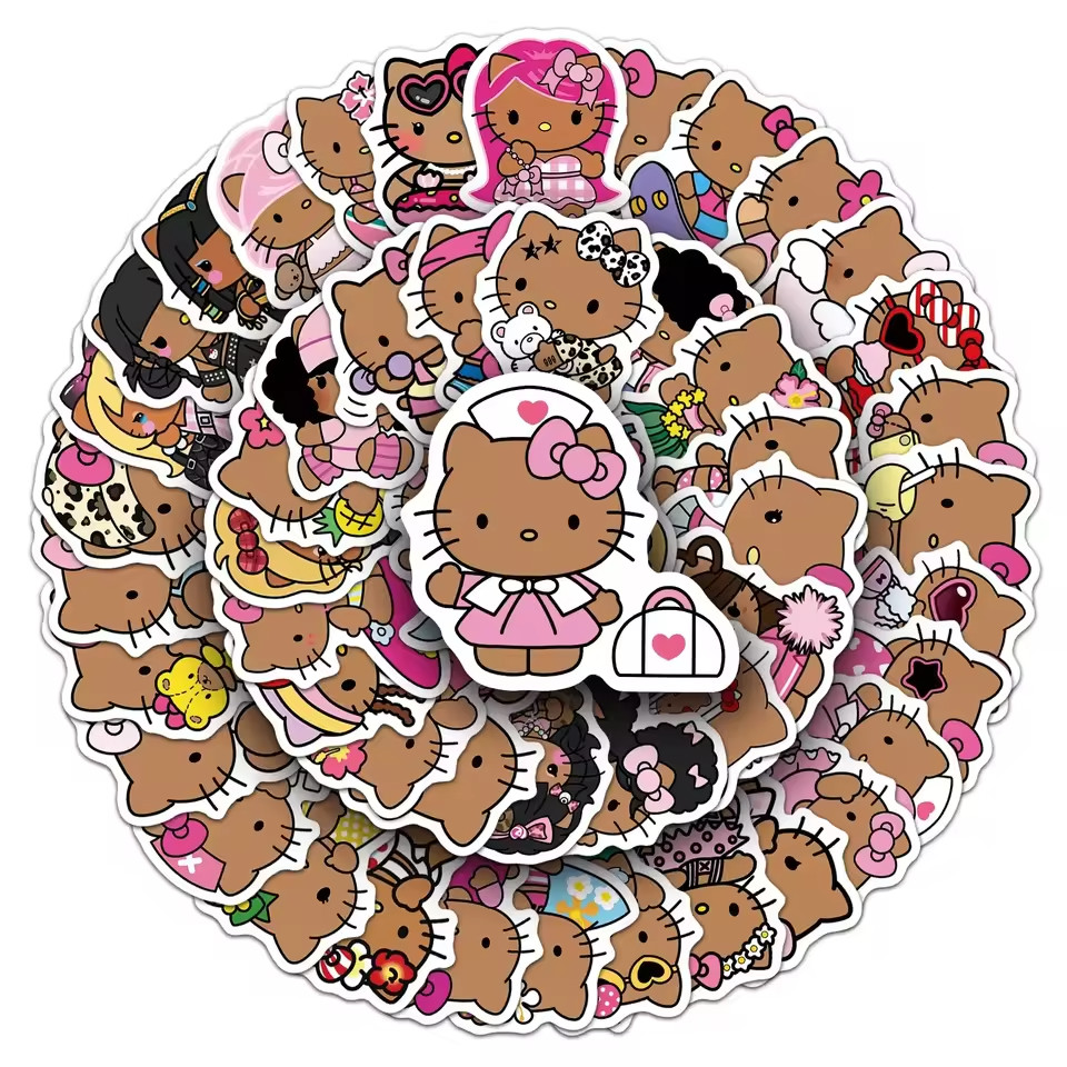 50 HAWAII TANNED HELLO KITTY Stickers, For-Phone, Water Bottle, Laptop, Locker