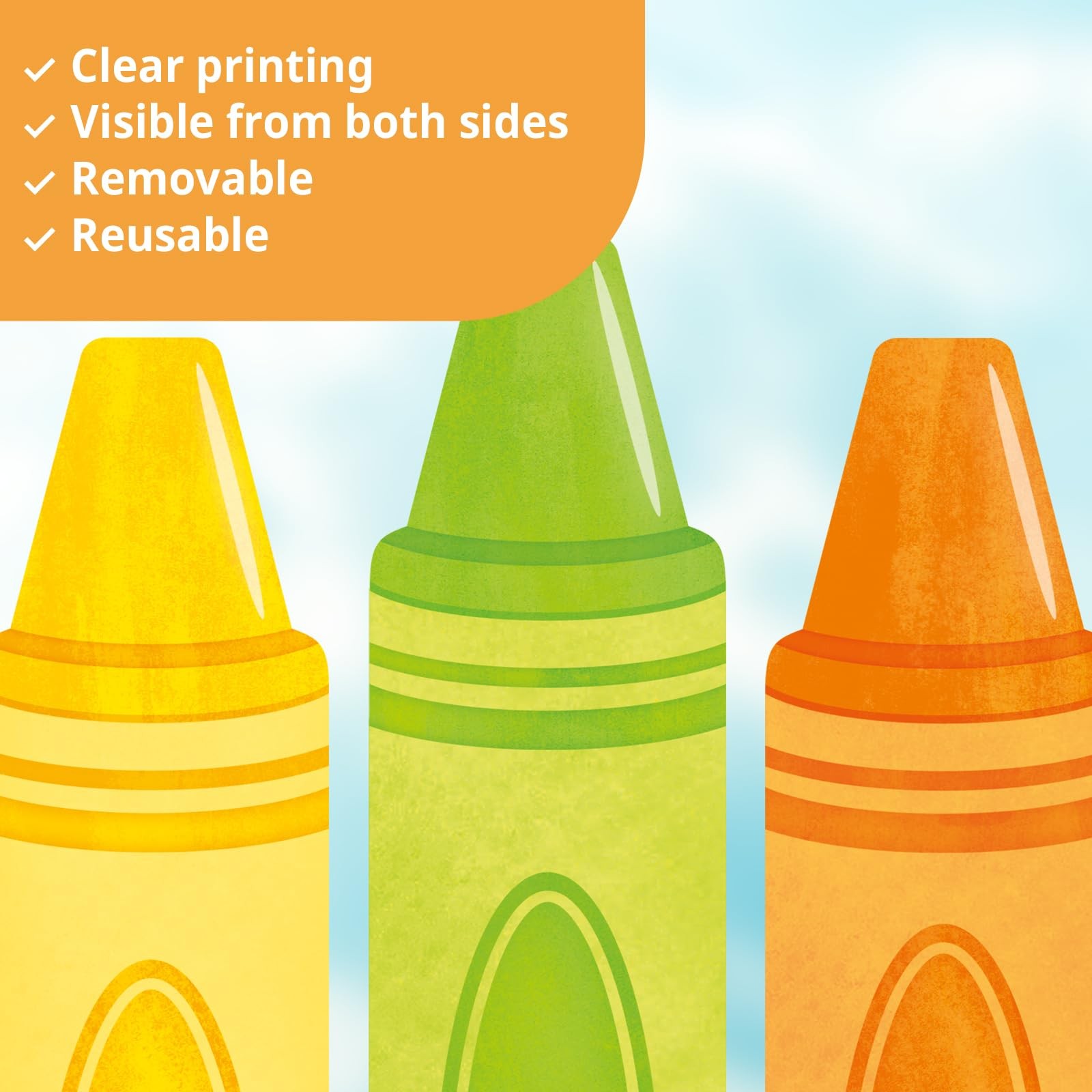 Color Crayon Window Clings – Double-Sided Pencil Window Stickers for Classroo…