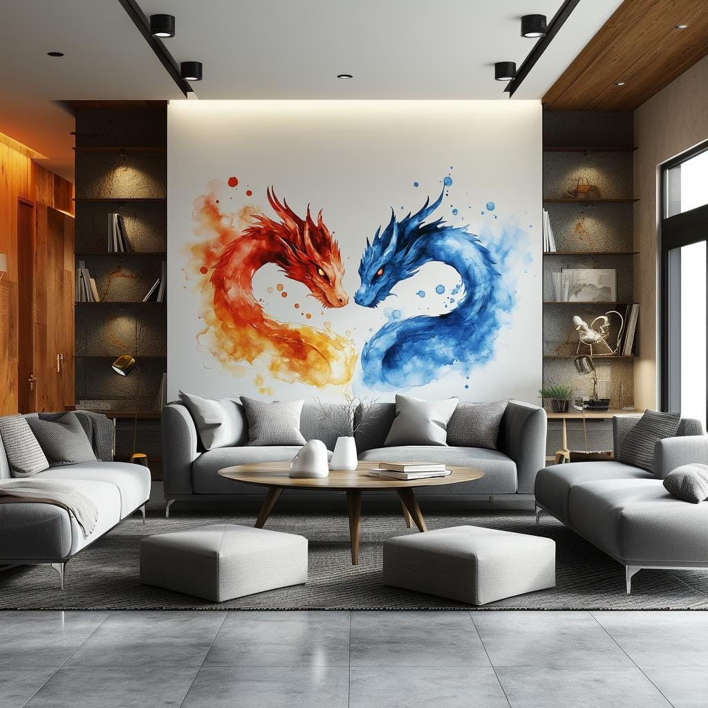 Watercolor Dragon Wall Decal | Fire Water Design