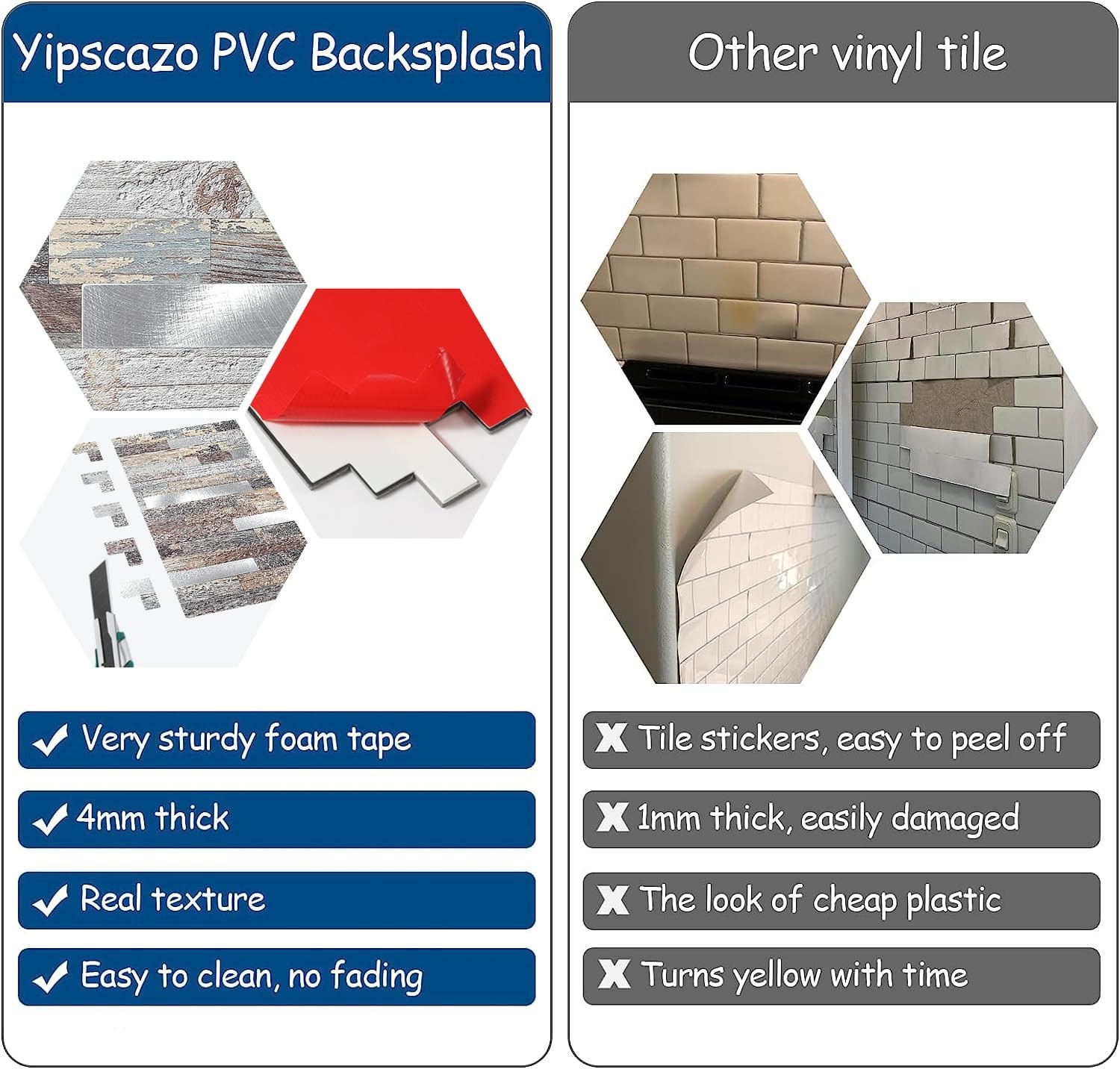 Yipscazo 2026 Upgrade Peel and Stick Wood Metal Tile Backsplash, Stick on Tiles