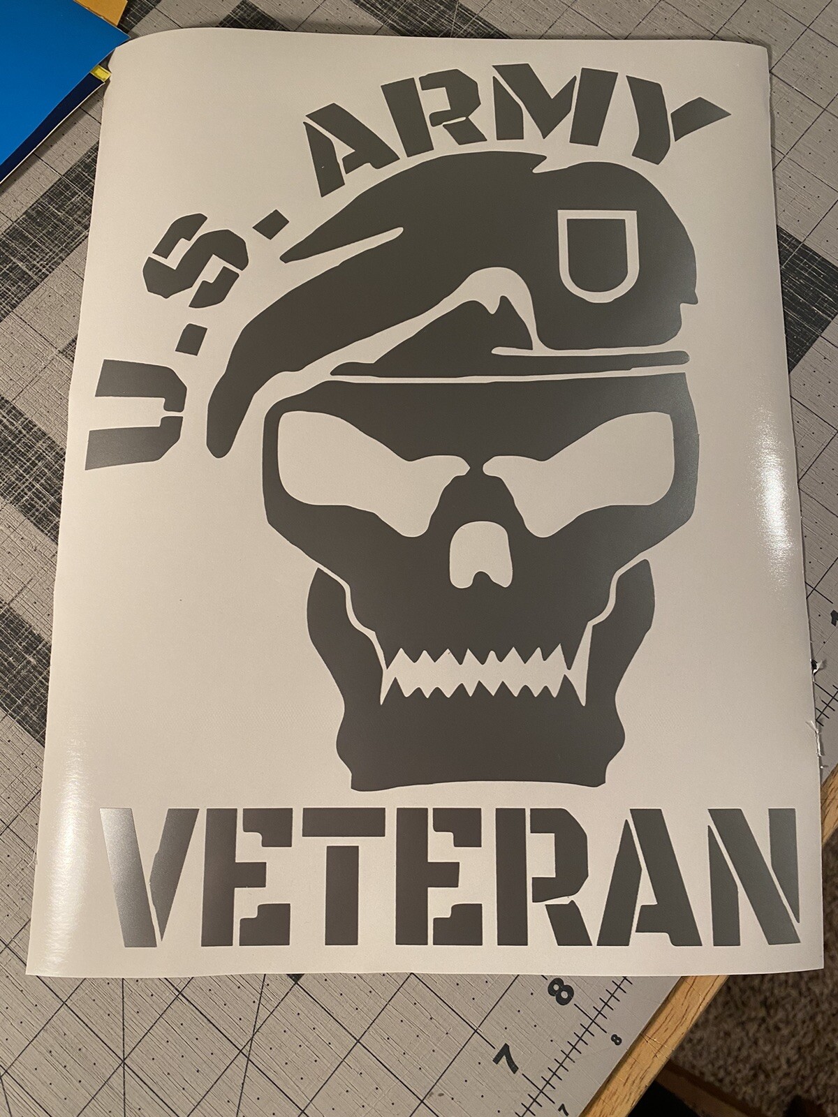 Vinyl Decal for Window – U.S. Army Veteran (Skull), Various Colors & Sizes