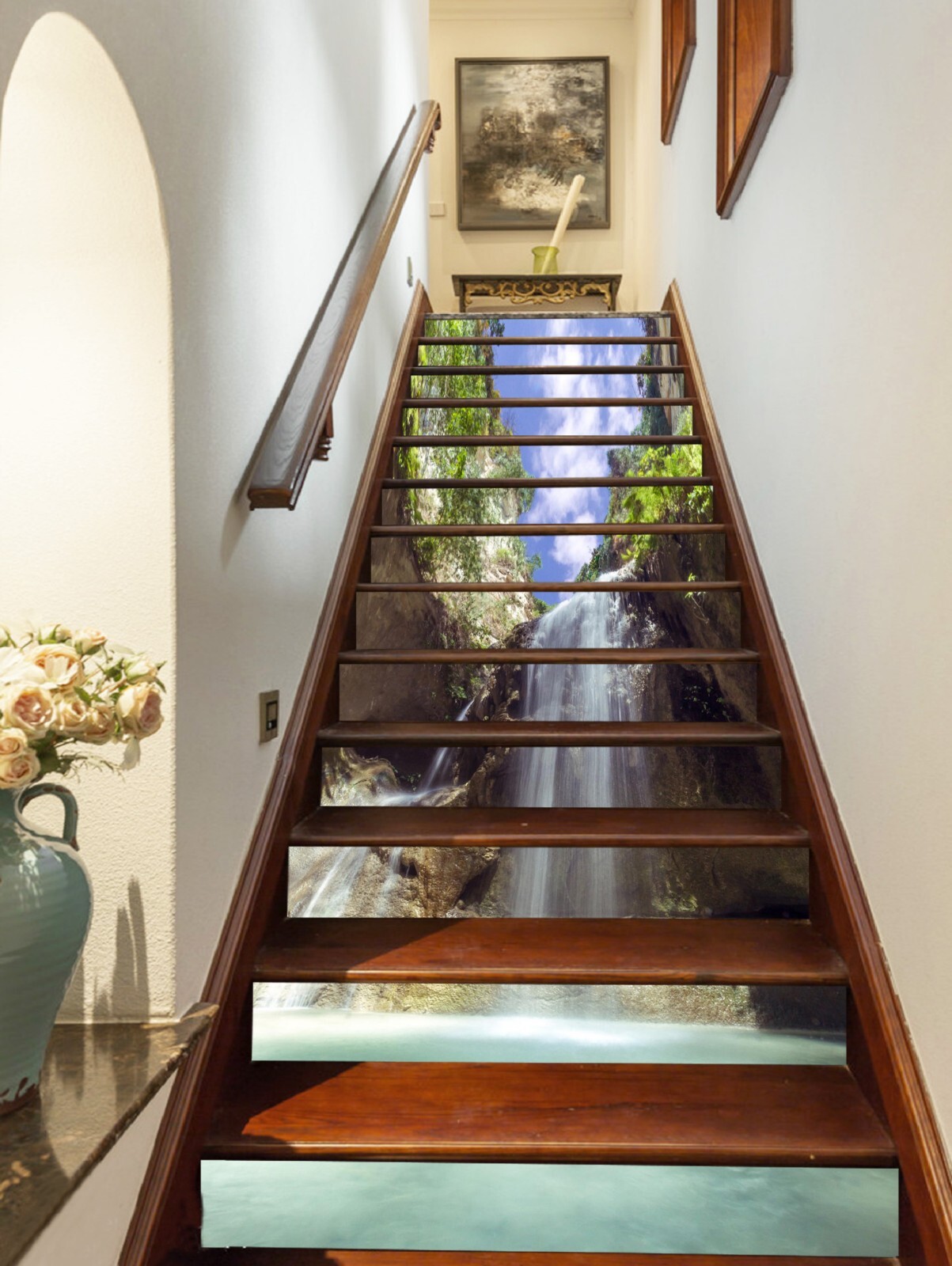3D Waterfall Lake AZ1318 Stair Risers Decoration Mural Vinyl Wallpaper Kay