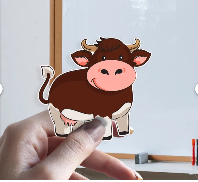 Cartoon happy cow sticker for all types of surfaces