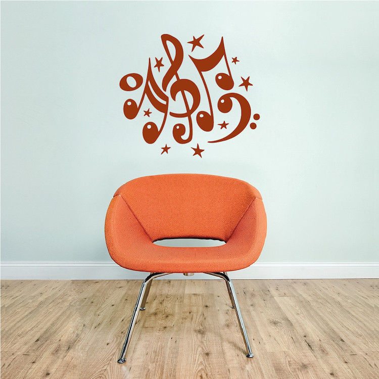 Music Note Wall Decal Wallpaper Treble Bass Clef Stars Removable Design Art, b22