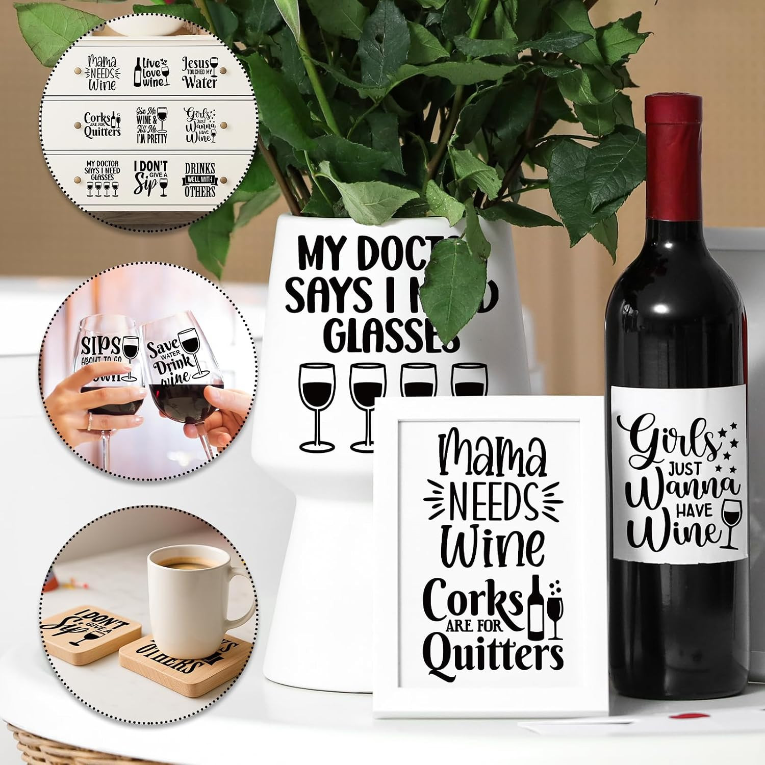 20 Sheets Funny Wine Quotes UV DTF Cup Wrap, Cold UV DTF Stickers | Humorous Din