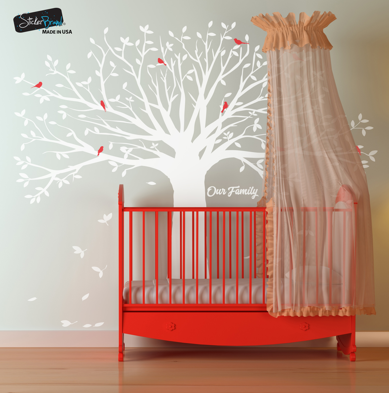 Large Family Tree w/ Birds Wall Decal Sticker by Stickerbrand. Living Room #6087