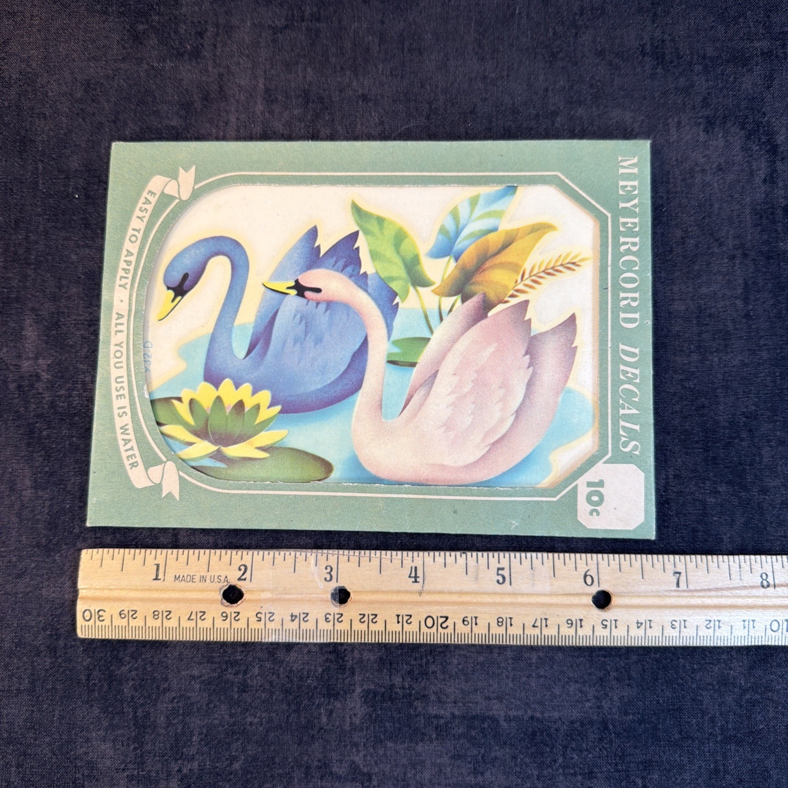 3 Meyercord Light Blue & Pink Swan Decals, Water Scene,Unused,Retro, Kitsch,MCM