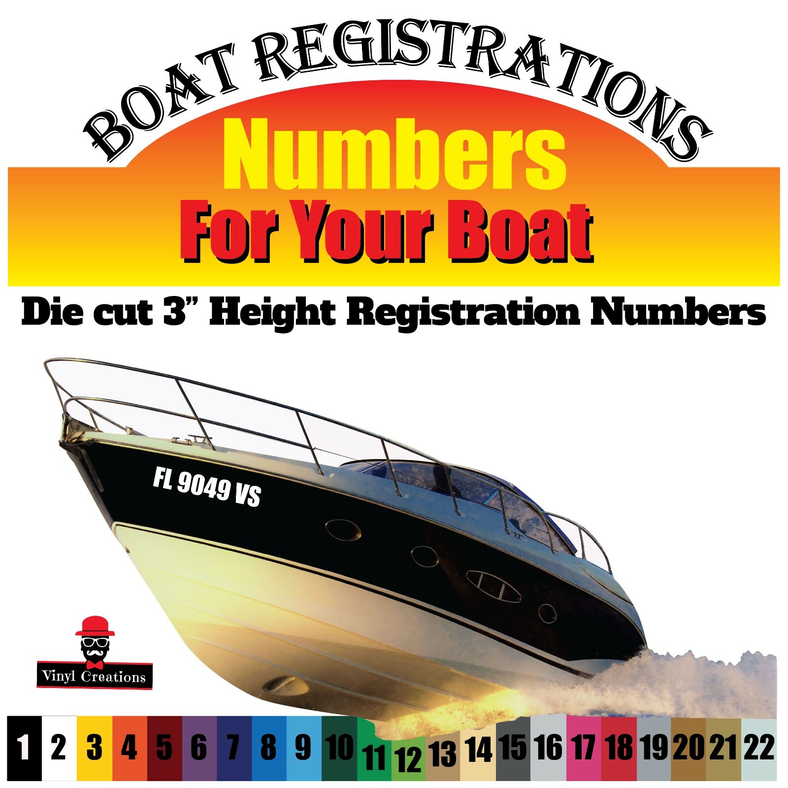 3" Custom Vinyl Boat Registration Decal-Qnty of 2 Hull ID