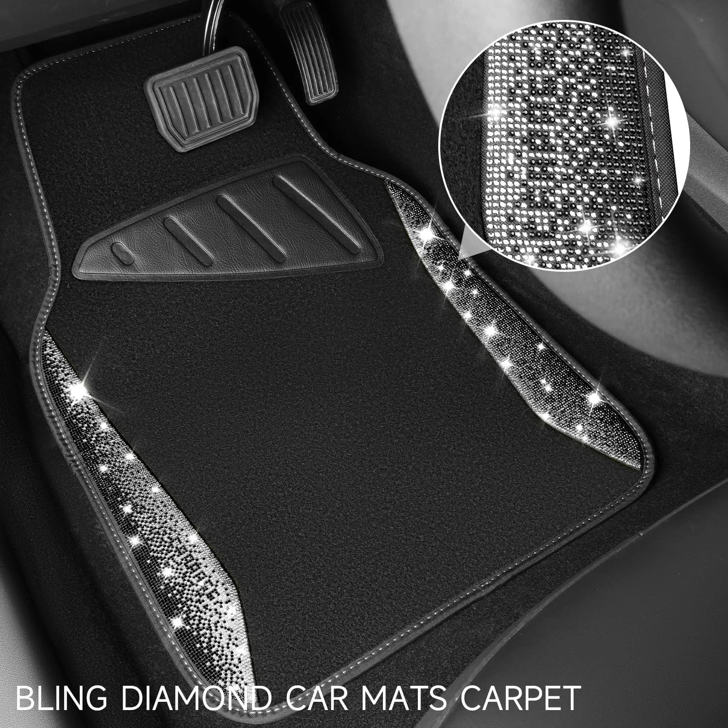 CAR PASS Bling Diamond Car Floor Mat Shining Rhinestones Carpet, Sparkly Glitter