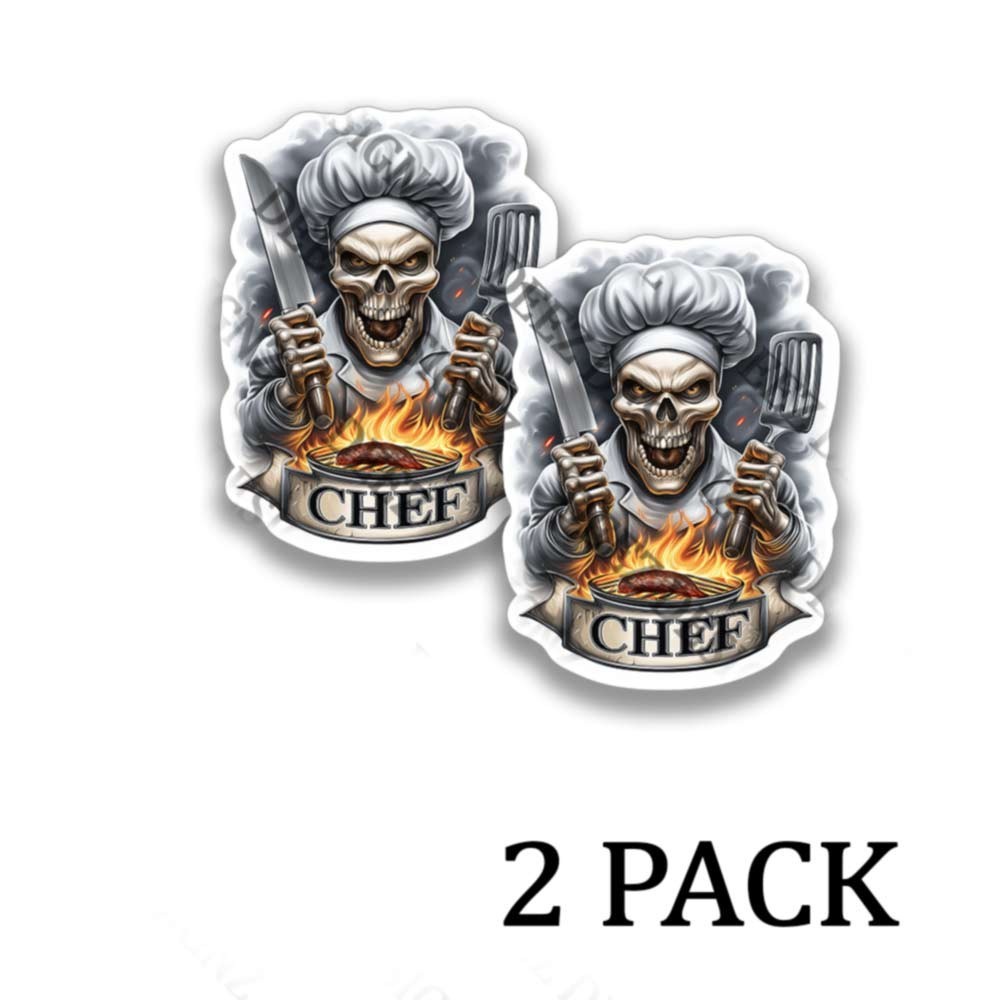 Chef Skull in White Toque Toolbox Stickers -Ready to Grill Adhesive Vinyl Decals