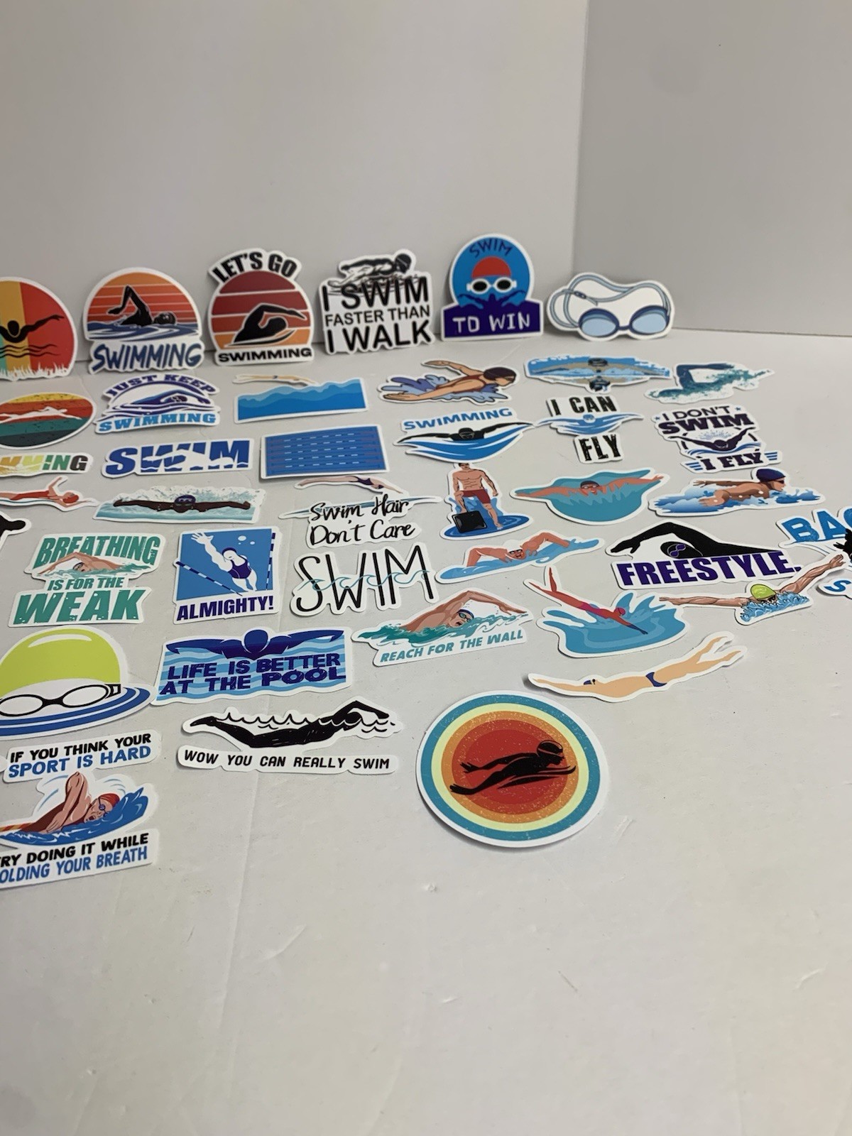 50 Swimming Stickers – Vinyl Waterproof Swim Theme for Kids and Adults (#26541)