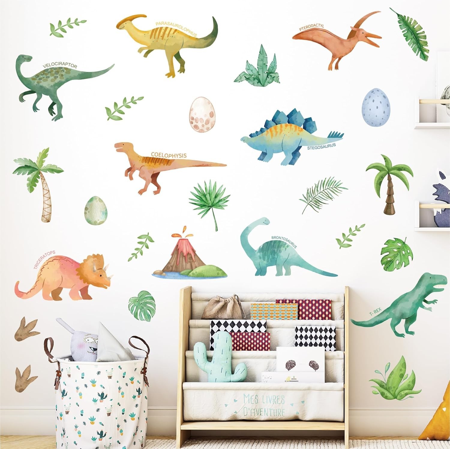 Dinosaur Wall Decals- Dino Palm Tree Wall Stickers Peel and Stick Wall Decor …